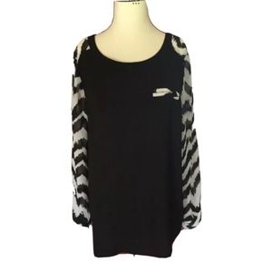 AB STUDIO ZEBRA CHEVRON WOMENS SHIRT BLACK WHITE BLOUSE TOP SHIRT EUC SZ XL